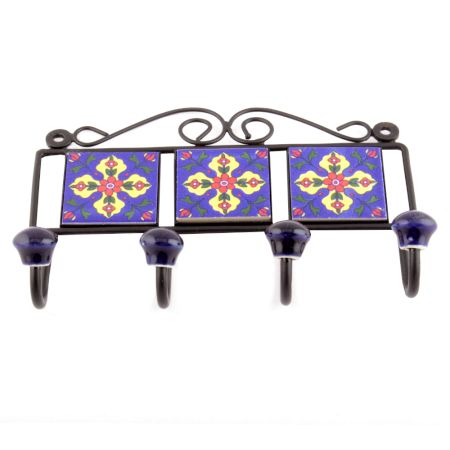 Navy Blue Red Tiny Flower Tiles Hooks